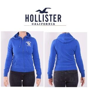Hollister Women's Vibrant Blue Zip-Up Hoodie M